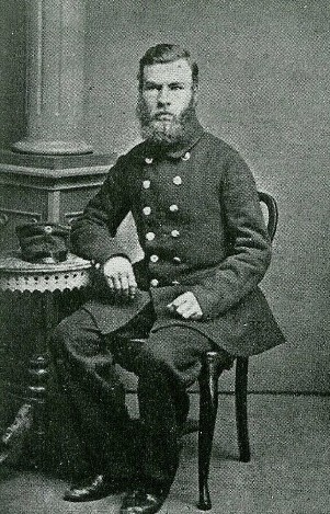 Evald Tang Kristensen som soldat (hestepasser) i rhus, august 1867.